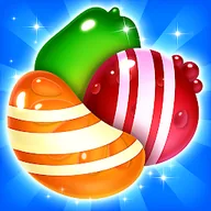 Candy Crack Mania icon: three striped boiled sweets on a blue field